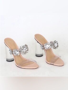 Schutz Women's Blanck Clear-Heel Embellished Mules - Silver -
Size 6.5